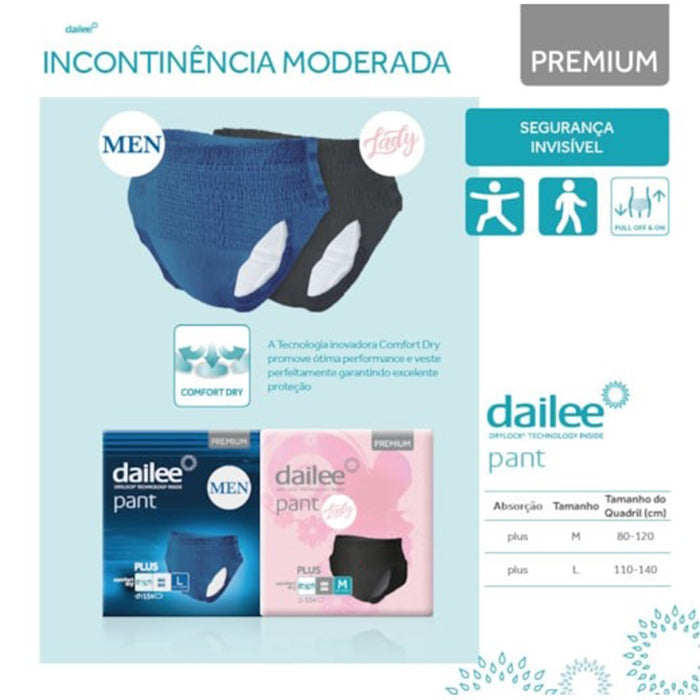 Dailee Plus Men's Blue Diaper Underwear - Size L - Pack of 15 Units